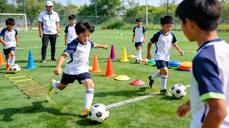 足球训练营青少年球员练习技巧照片